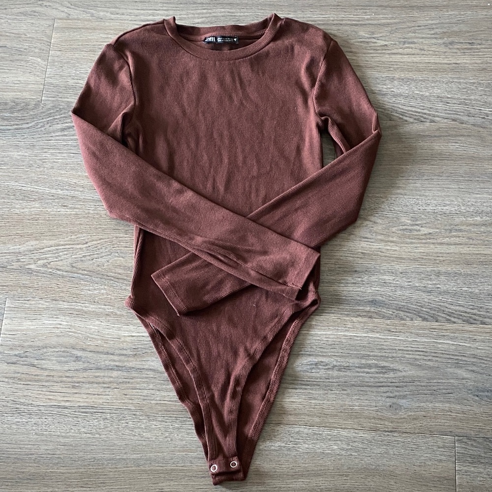 Zara Ribbed Brown Bodysuit